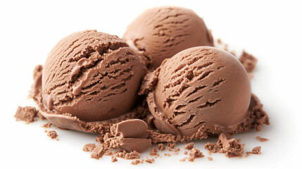 scoops of chocolate ice cream on white background