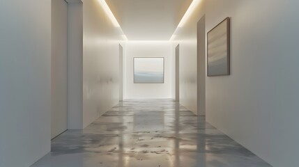 Fototapeta premium Bright and Serene Modern Minimalist Corridor with Clean Geometric Lines