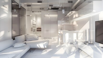 Bright and Spacious Minimalist Living Room with Modernistic Furniture and Natural Lighting