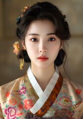 Fototapeta premium Portrait of a young woman in traditional Korean dress