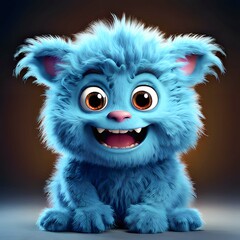 Obraz premium Adorable and Playful Meet the Cute Blue Furry Monster, a Delightful 3D Cartoon Character Bringing Joy and Fun to Your Screens.
