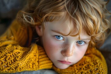 Portrait of a boy with red hair and blue eyes
