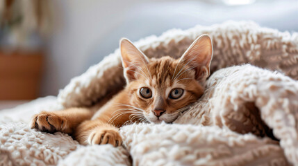 red beautiful cat who wants to sleep