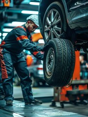 Mechanics at Work in Expert Tire and Wheel Service Garage
