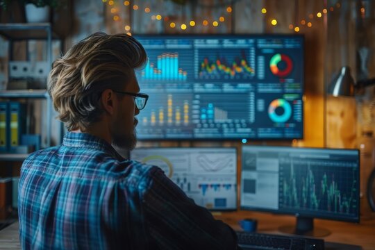 A data analyst conducting a deep dive into statistical models selective focus, statistical analysis theme, whimsical, fusion, workspace backdrop