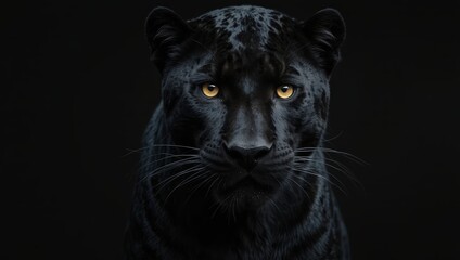Front view of Panther on black background Wild animals banner with copy space.