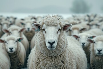 Fototapeta premium A herd of sheep are standing in a field