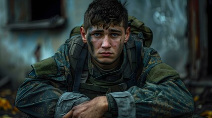 Obraz premium Young Soldier Portrait in Camouflage