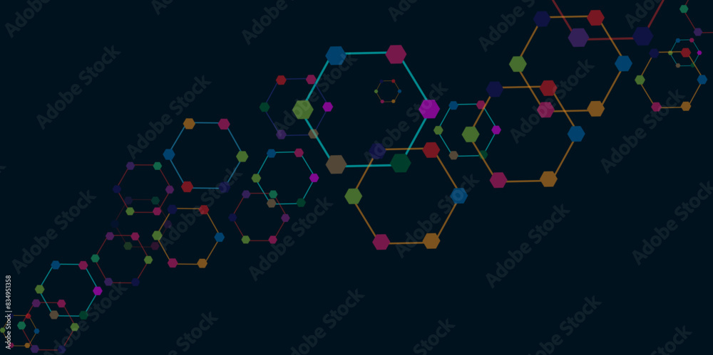 Aufkleber Vectors Digital technology and science background, Abstract futuristic hexagon shape pattern connection in gradient colorful technology background.