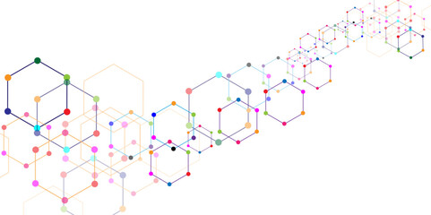 Abstract futuristic hexagons for network connection, wave background for science, computer and communication technology on dark blue background.