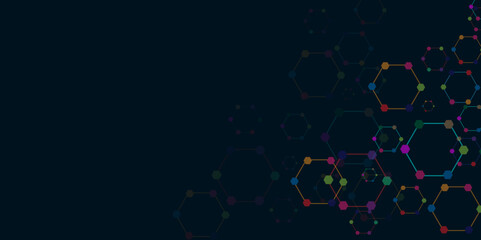 Vectors Digital technology and science background, Abstract futuristic hexagon shape pattern connection in gradient colorful technology background.