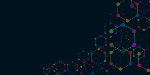 Fototapeta premium Vectors Digital technology and science background, Abstract futuristic hexagon shape pattern connection in gradient colorful technology background.