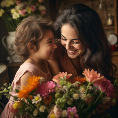 Unconditional Love in Bloom: A Mother Receiving a Bouquet from Her Child