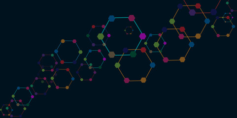 Vectors Digital technology and science background, Abstract futuristic hexagon shape pattern connection in gradient colorful technology background.