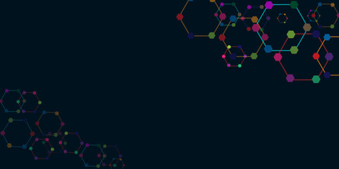 Fototapeta premium Vectors Digital technology and science background, Abstract futuristic hexagon shape pattern connection in gradient colorful technology background.