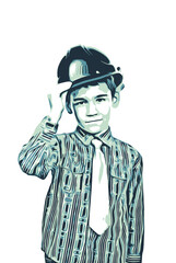 Cute kid holding helmet