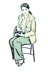 Business woman on chair taking notes