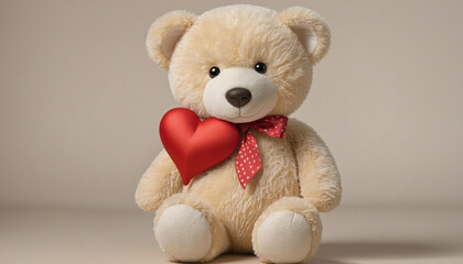 Obraz premium Fluffy Brown Teddy Bear Holding a Heart
