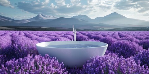 bathroom in field of lavender flowers