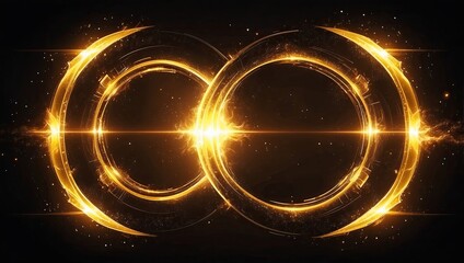 Shiny yellow fire energy tunnel hi-tech futuristic magical glowing bright round frame abstract background