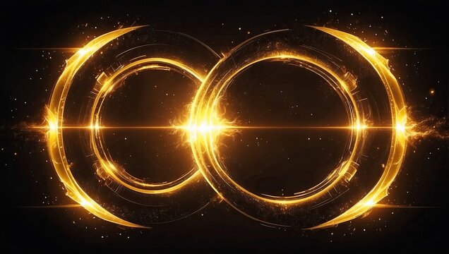 Shiny yellow fire energy tunnel hi-tech futuristic magical glowing bright round frame abstract background