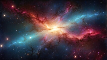 Space background with realistic nebula and shining stars. Colorful cosmos with stardust and milky way. Magic color galaxy. Infinite universe and starry night. Vector illustration