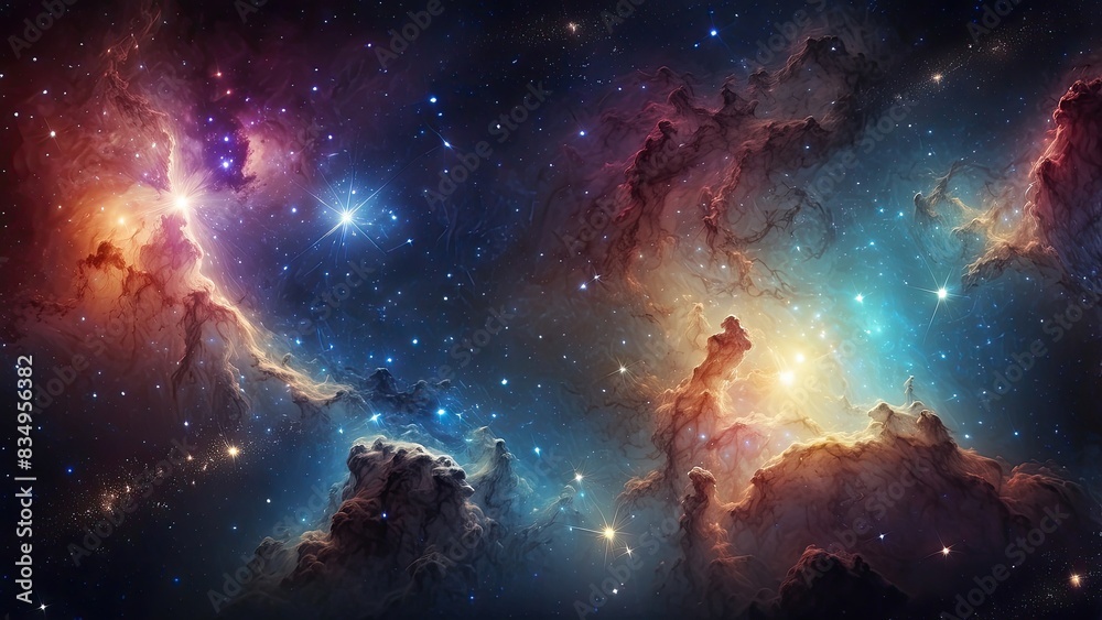 Wall mural space background with realistic nebula and shining stars. colorful cosmos with stardust and milky wa