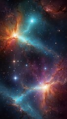 Space background with realistic nebula and shining stars. Colorful cosmos with stardust and milky way. Magic color galaxy. Infinite universe and starry night. Vector illustration