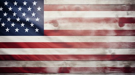 Rustic American Flag, A beautifully rustic American flag painted on wooden planks, showcasing a vintage and weathered look.