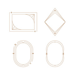 minimalist linear frame line elements, trendy linear frames with stars, arch frames, geometric forms. Decorative set of vector frames
