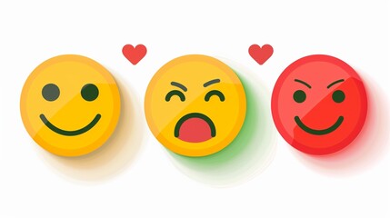Vector illustration of facial expressions - smiley icon set. Emoticons positive, neutral and negative (red, yellow and green different moods). Rating smile for customer opinion.