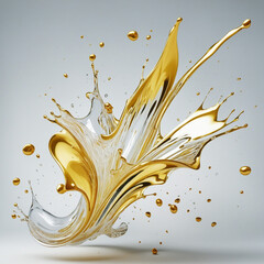 Abstract futuristic 3D liquid gold leaf flakes in vector design with copy space and white background, created using generative AI technology