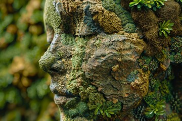 Nature's Synthesis: Generative AI Art of a Moss-Covered Fragmented Face