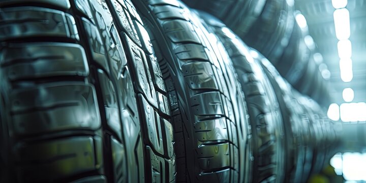Car tires on display at an automotive tire repair shop