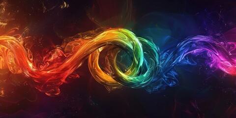 rainbow colored glowing swirl on dark background
