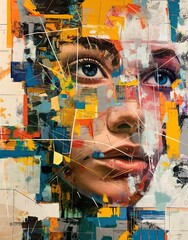 Contemporary Abstract Art Featuring Human Face Elements and Geometric Patterns