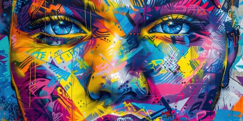 graffiti mural style face portrait - colorful street art style