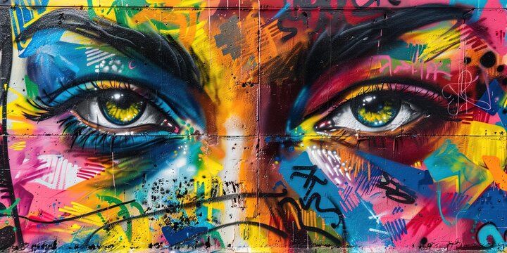 graffiti mural style face portrait - colorful street art style