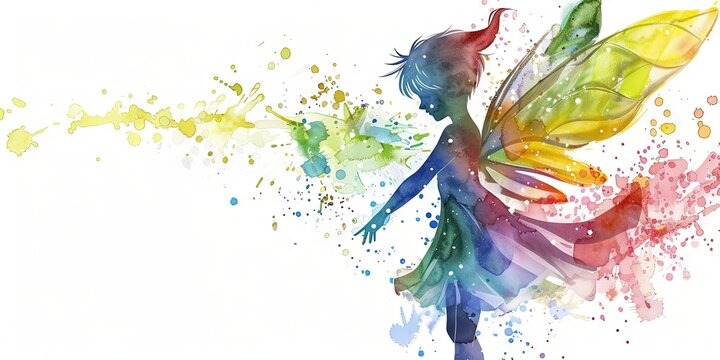 Female Fairy Silhouette, watercolor style, on white background,