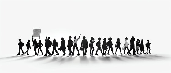 Naklejka premium Silhouettes of people walking in a line.