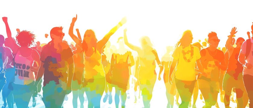 Silhouettes of people in vibrant colors celebrating and having fun.