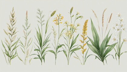 Fototapeta premium Generative AI creates a botanical collection of vector plant elements with transparent backgrounds, perfect for graphic design layouts