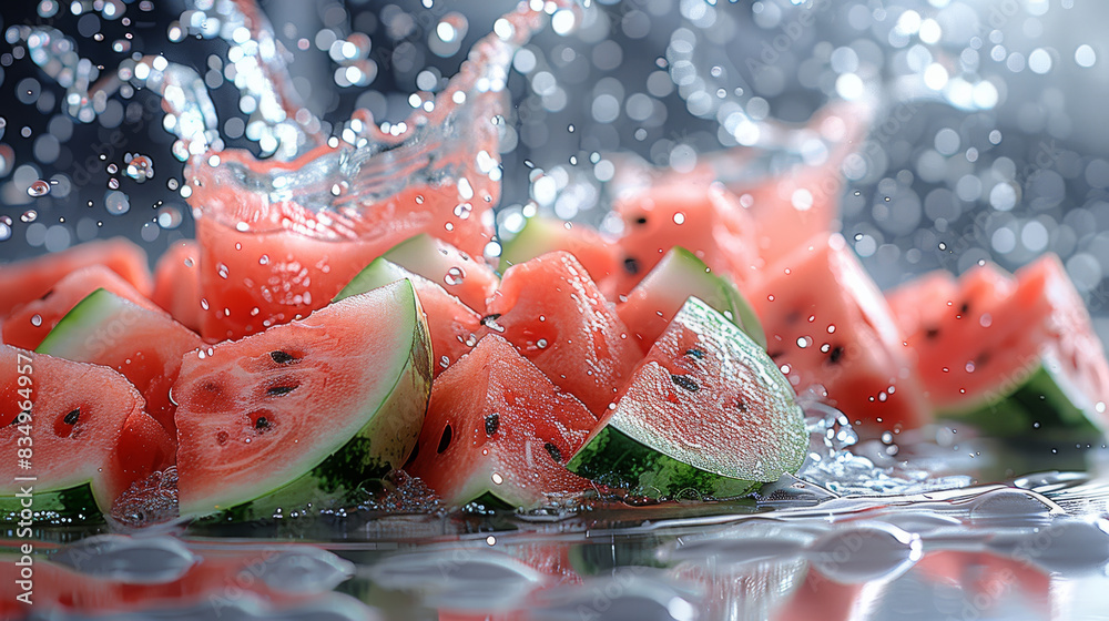 Aufkleber a refreshing watermelon juice splash bursting. generative ai.
