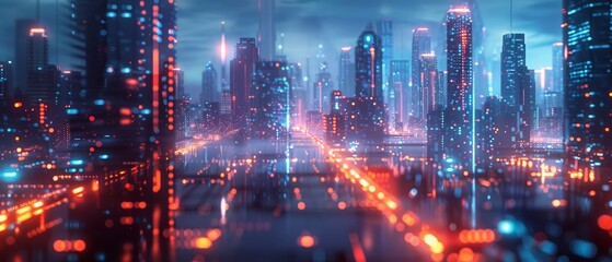 Fototapeta premium Futuristic smart city with digital architecture, advanced technology