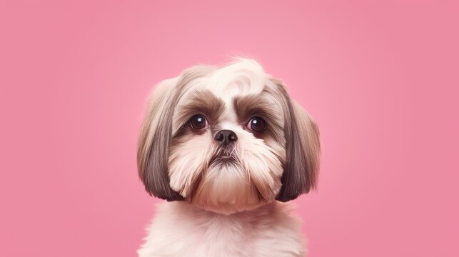 cute shih tzu puppy on a pink isolated background - Powered by Adobe