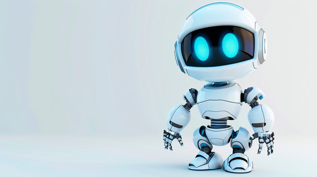 Smart small white robot chat bot on a white background, artificial intelligence technology