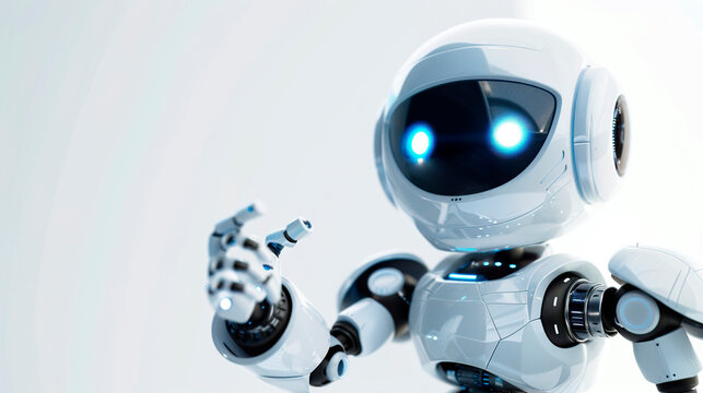 Smart small white robot chat bot on a white background, artificial intelligence technology