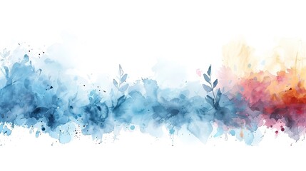 Watercolor border isolated on white, artistic background or texture and wallpaper