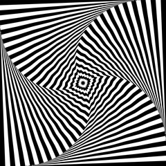 Whirl Rotating Motion and 3D Illusion in Abstract Op Art Design. Striped Lines Pattern. 