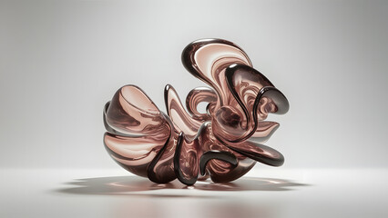 Ethereal Glass Movement: Abstract Sculpture Illuminated on White Background